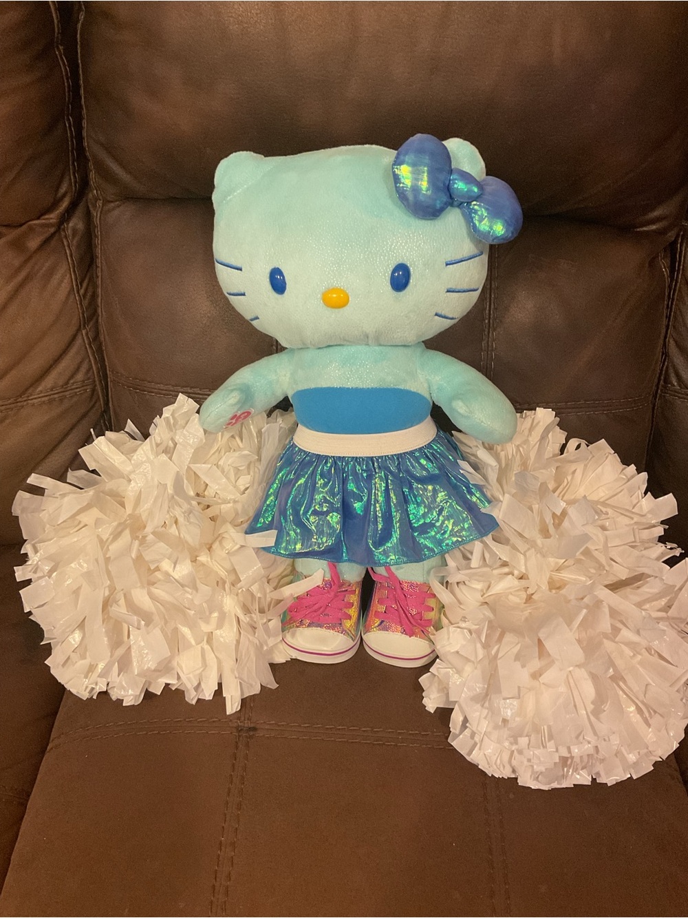 Hello Kitty Build a Bear Blue Cheerleader Plush Toy PLAYS LET IT GO,20”